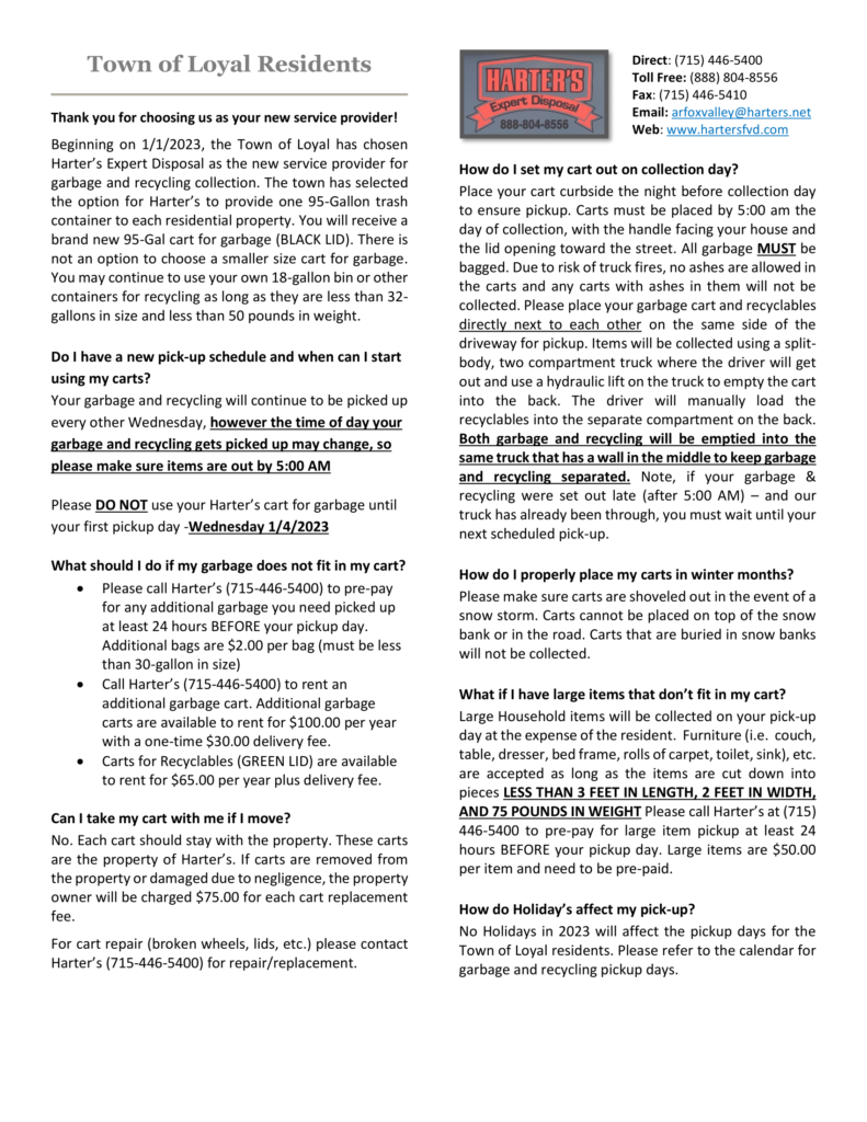 Harter’s Calendar Town of Loyal, Clark County, WI