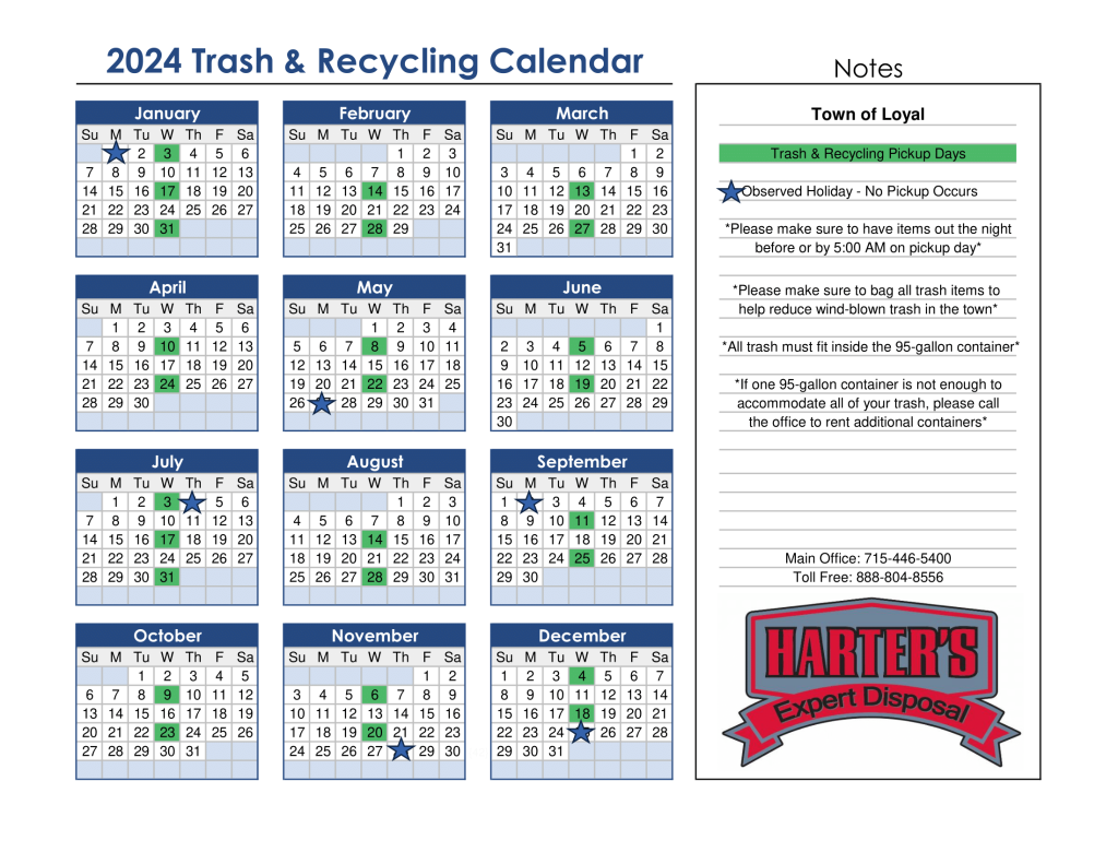 Harter’s Calendar Town of Loyal, Clark County, WI